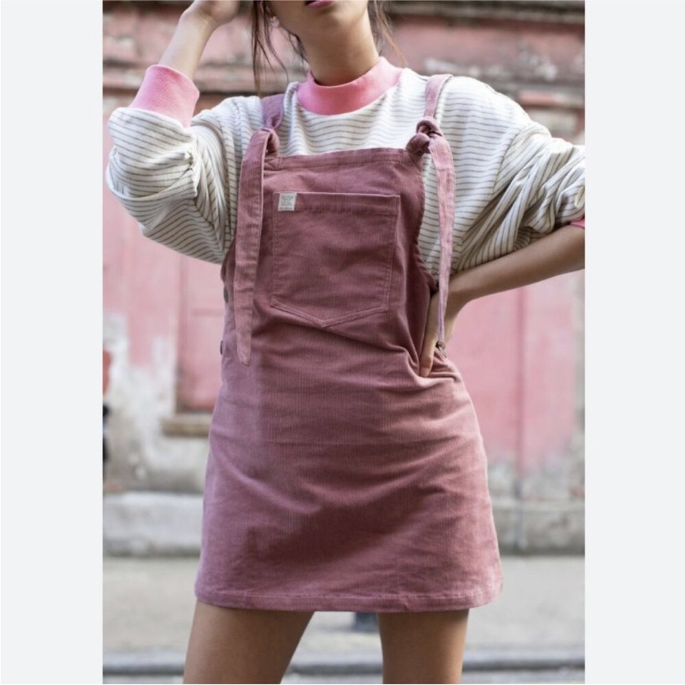 Lucy & Yak Mini Pini Dress Overall Pinafore Organic Cotton Corduroy Dusky Pink